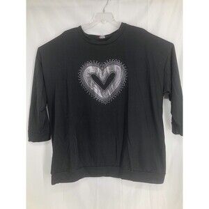 Yours Clothing 30-22 Womens Black Long Sleeve Top With Heart Embellishment